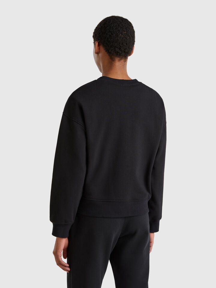 Benetton Crew Neck Sweatshirt In Cotton Blend Black