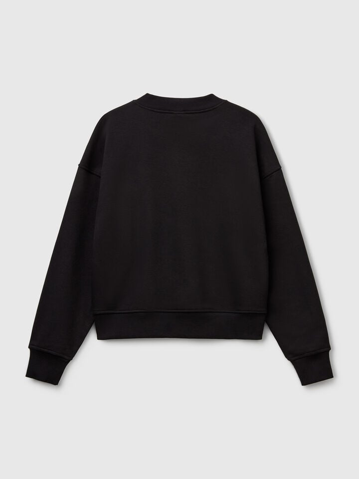 Benetton Crew Neck Sweatshirt In Cotton Blend Black