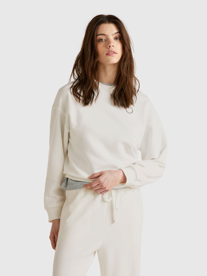 benetton Crew neck sweatshirt in cotton blend Creamy White