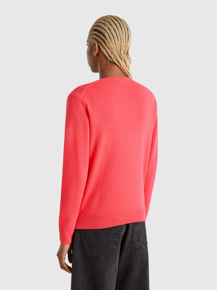 Benetton Cyclamen Crew Neck Sweater In Merino Wool Cyclamen
