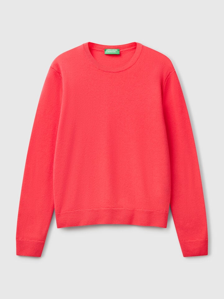 Benetton Cyclamen Crew Neck Sweater In Merino Wool Cyclamen