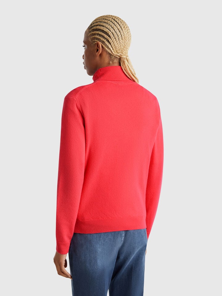 Benetton Cyclamen Turtleneck Sweater In Pure Merino Wool Cyclamen
