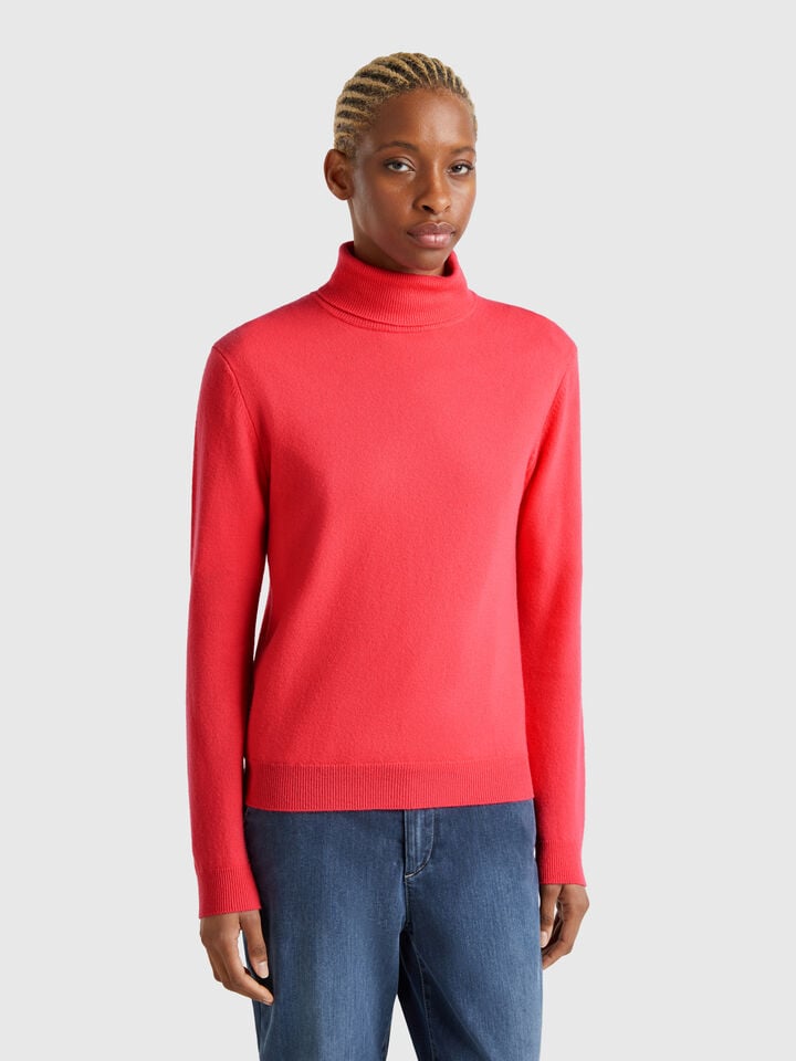 benetton Cyclamen turtleneck sweater in pure Merino wool Cyclamen
