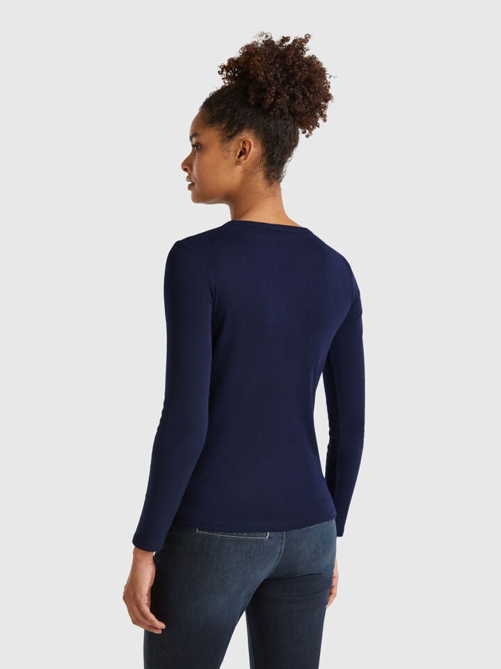 Benetton Dark Blue 100% Cotton Long Sleeve T-shirt Dark Blue