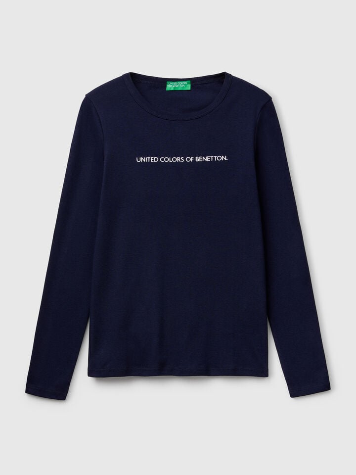 Benetton Dark Blue 100% Cotton Long Sleeve T-shirt Dark Blue