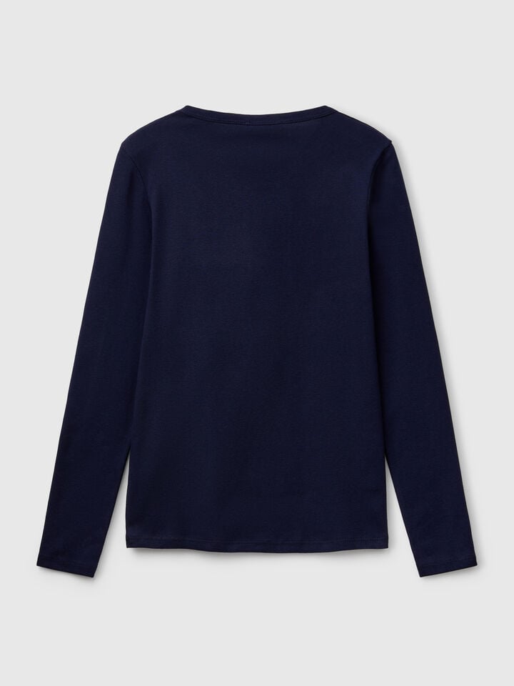 Benetton Dark Blue 100% Cotton Long Sleeve T-shirt Dark Blue