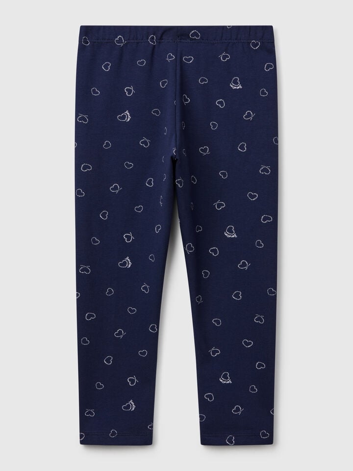 Benetton Dark Blue Leggings With Heart Print Dark Blue