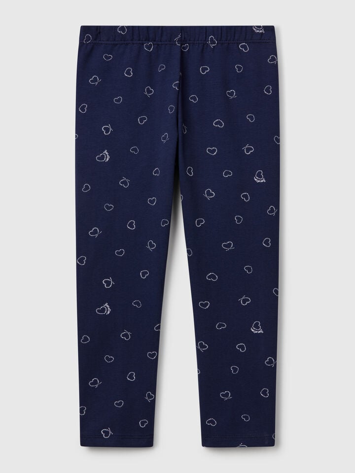 Benetton Dark Blue Leggings With Heart Print Dark Blue