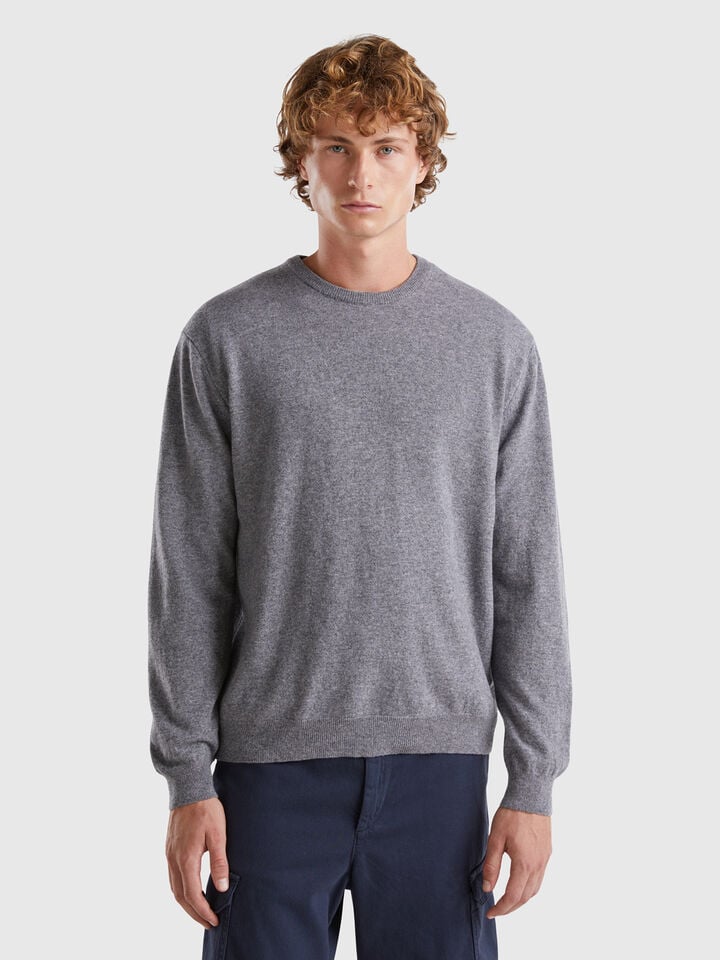 benetton Dark gray sweater in pure Merino wool Dark Gray