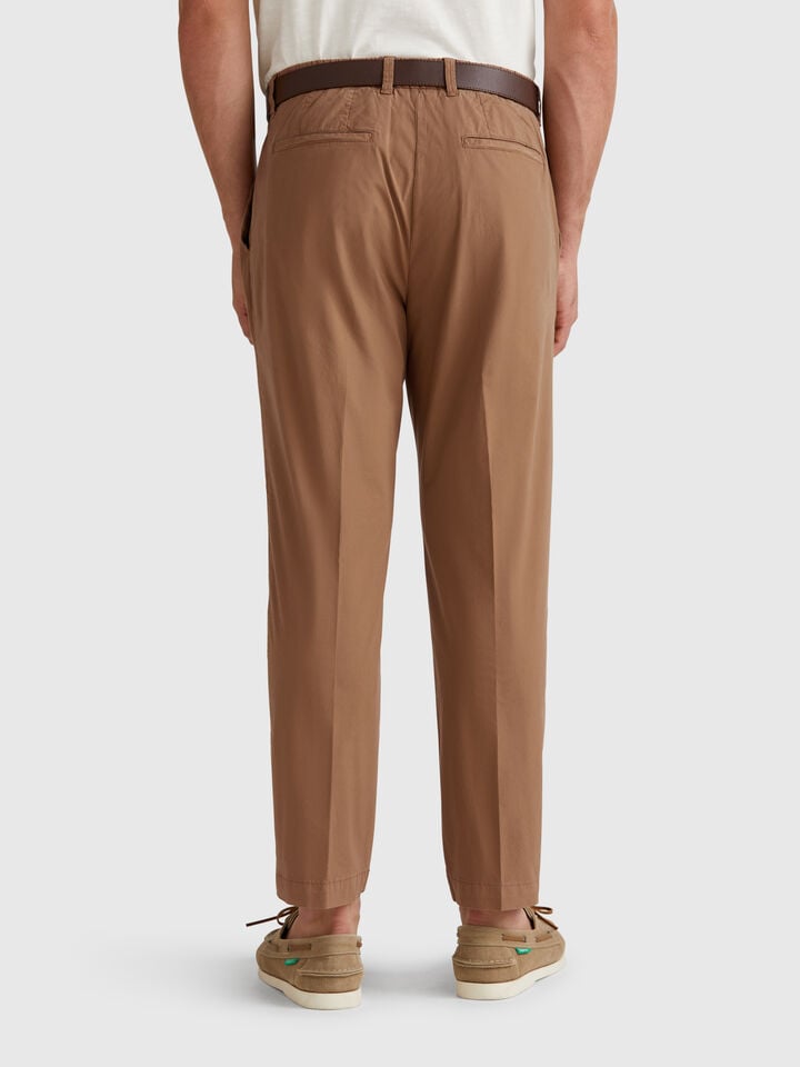 Benetton Denim Trousers In Lightweight Cotton Brown