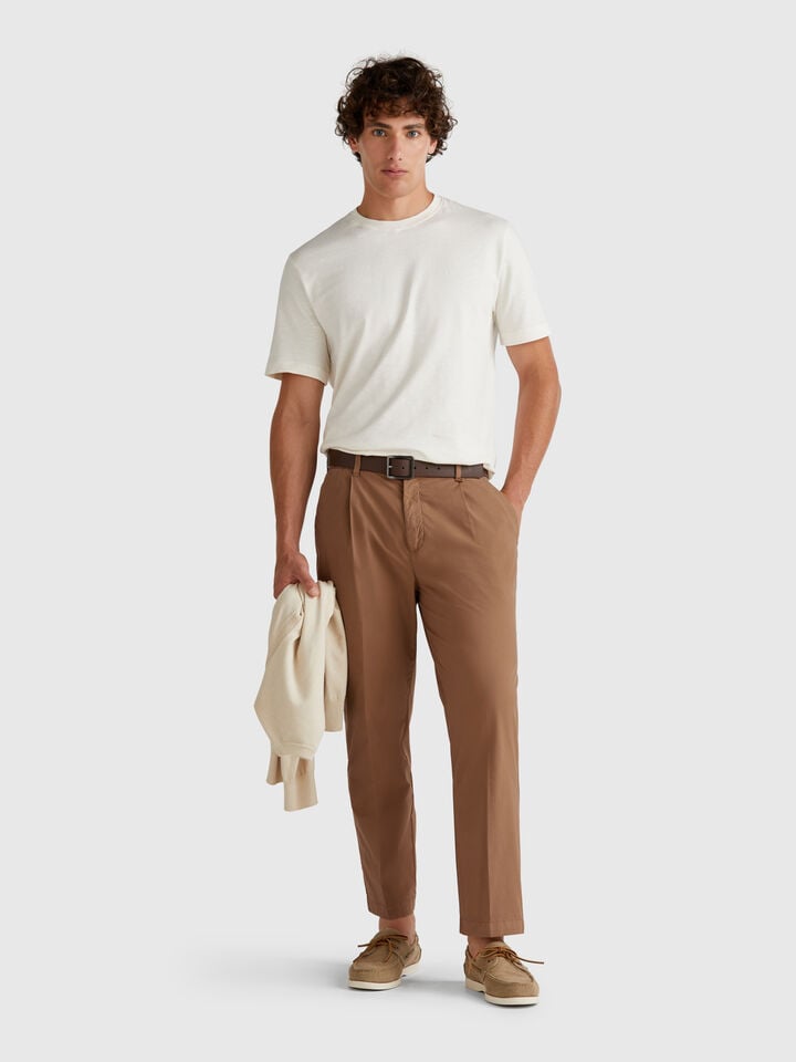 Benetton Denim Trousers In Lightweight Cotton Brown