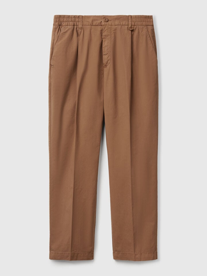 Benetton Denim Trousers In Lightweight Cotton Brown