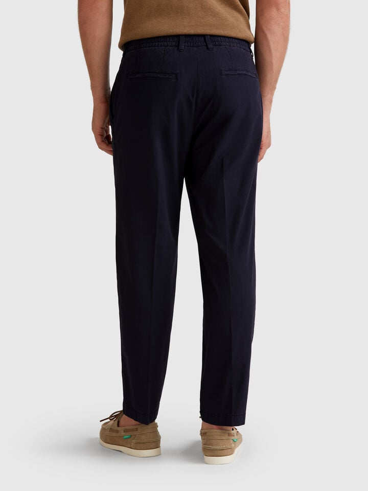 Benetton Denim Trousers In Lightweight Cotton Dark Blue
