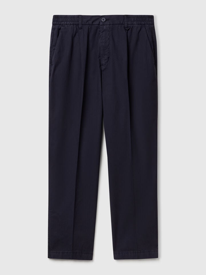Benetton Denim Trousers In Lightweight Cotton Dark Blue