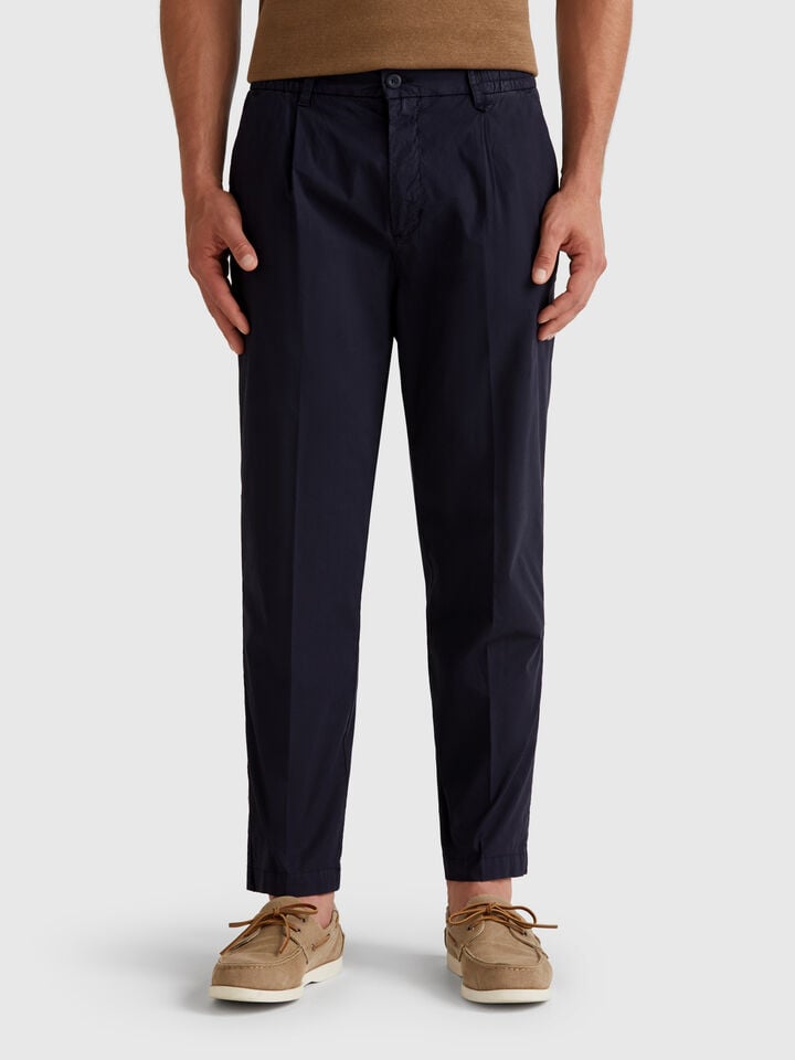 Benetton Denim Trousers In Lightweight Cotton Dark Blue