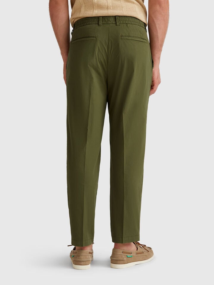 Benetton Denim Trousers In Lightweight Cotton Military Green