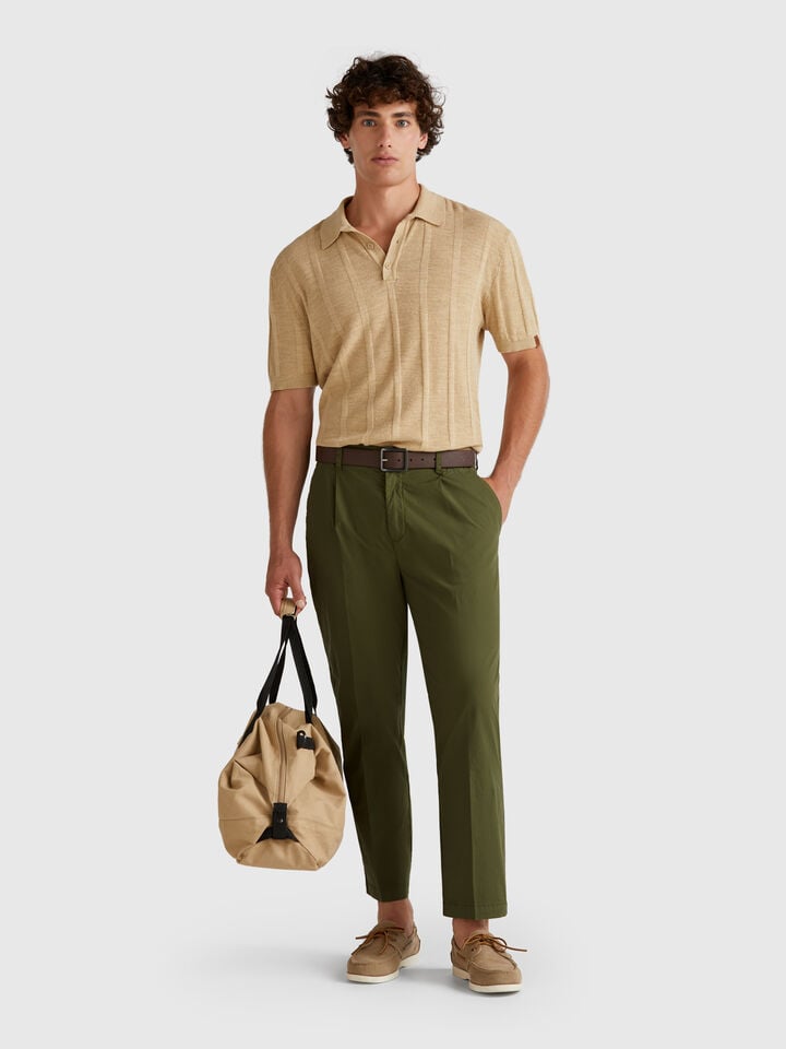 Benetton Denim Trousers In Lightweight Cotton Military Green