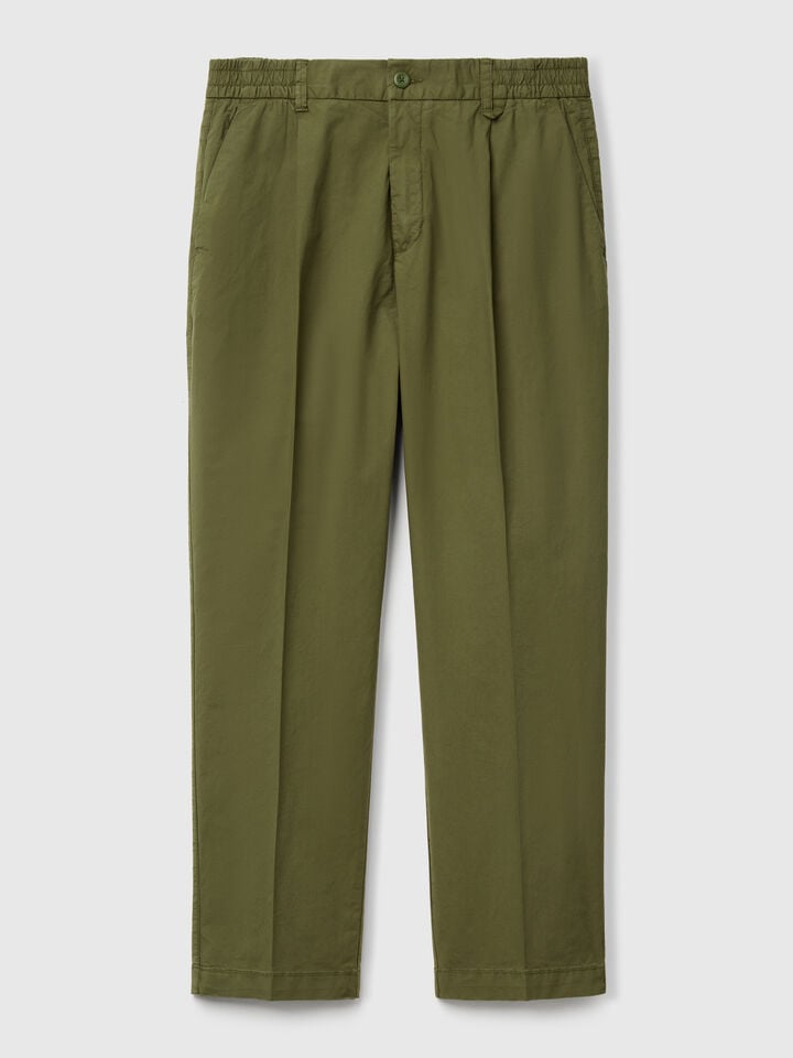 Benetton Denim Trousers In Lightweight Cotton Military Green
