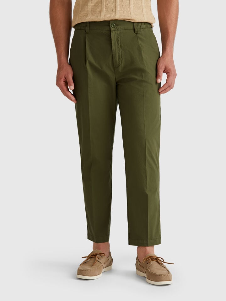 Benetton Denim Trousers In Lightweight Cotton Military Green