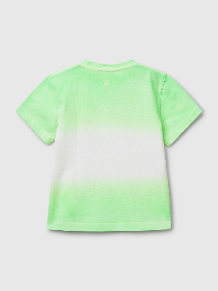Benetton Dip-dye T-shirt With Embroidery Light Green