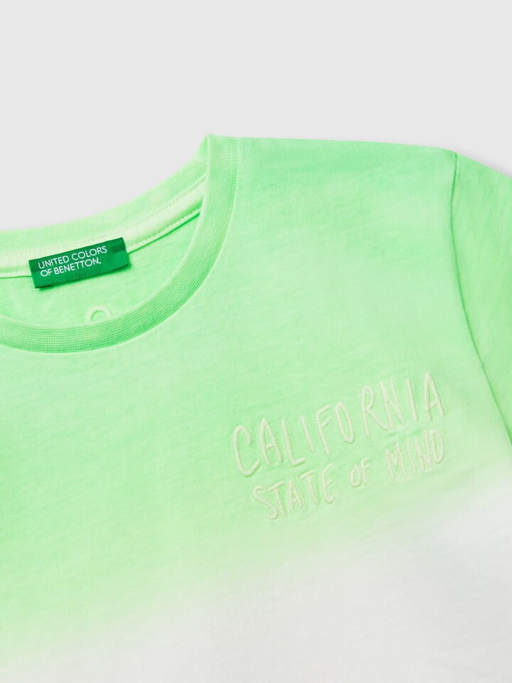 Benetton Dip-dye T-shirt With Embroidery Light Green