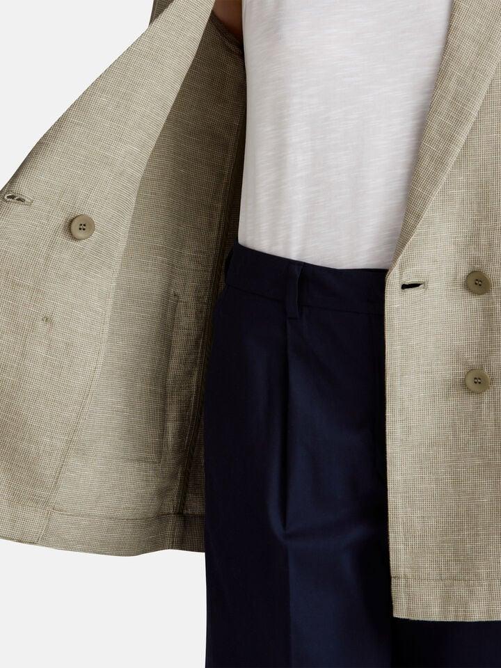 Benetton Double-breasted Jacket In Linen Blend Olive Green