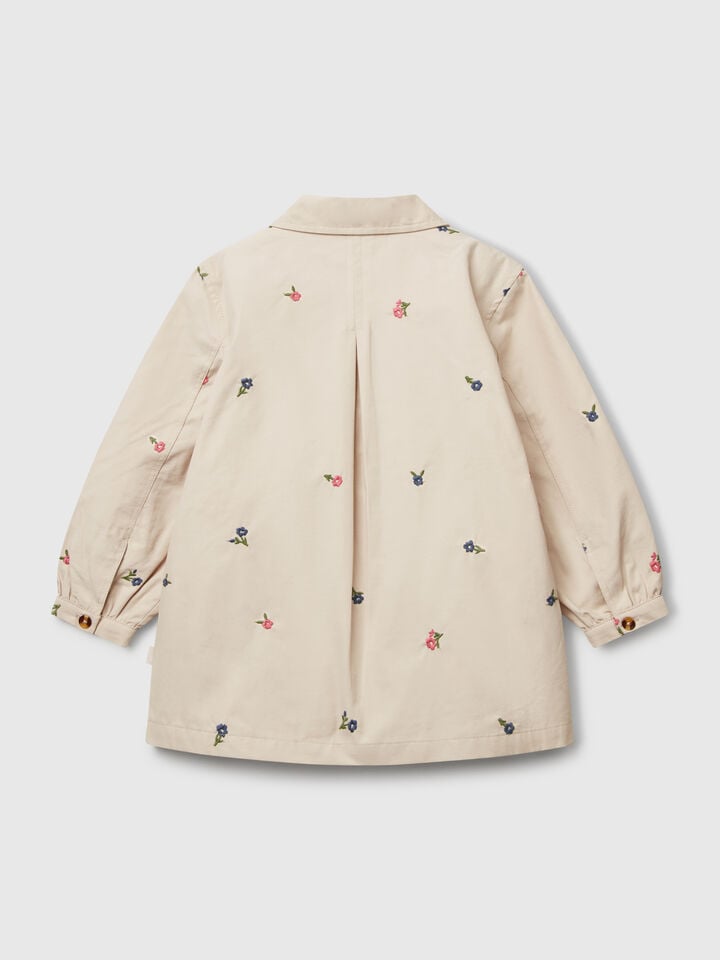 Benetton Double-breasted Trench Coat With Flowers Beige