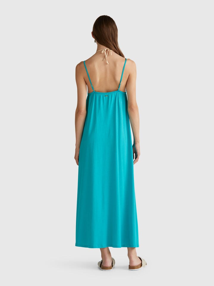 Benetton Dress In Viscose And Cotton Blend Turquoise