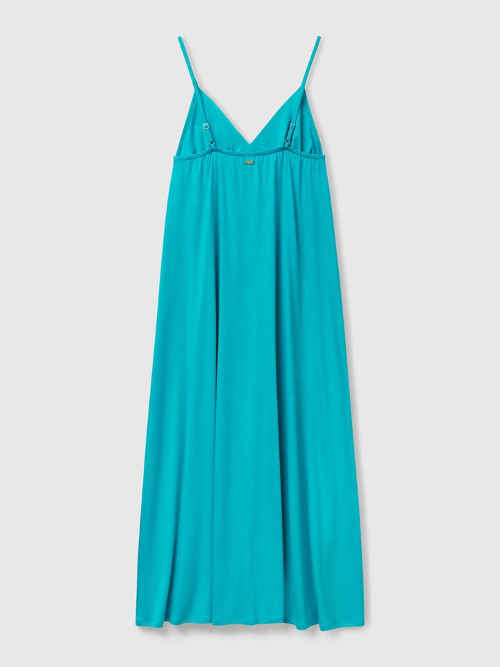 Benetton Dress In Viscose And Cotton Blend Turquoise
