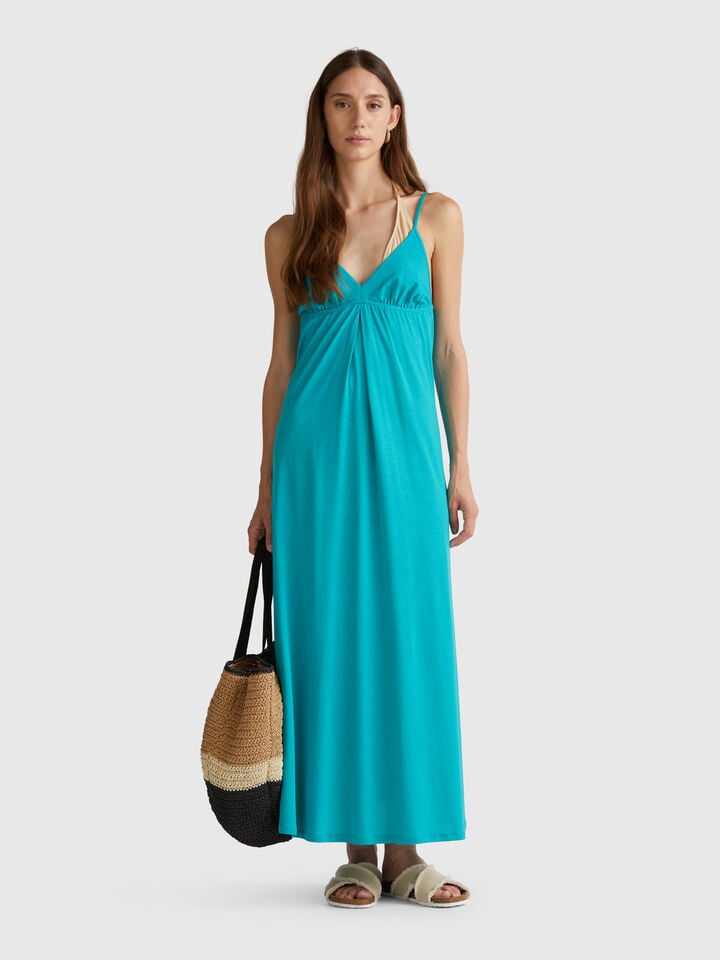 benetton Dress in viscose and cotton blend Turquoise