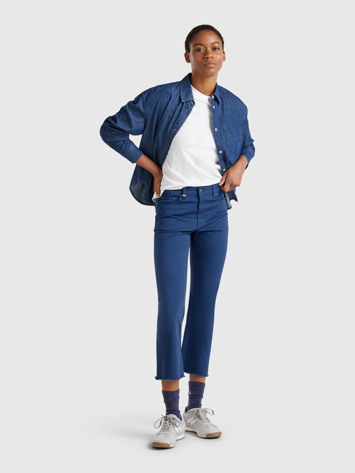 Benetton Five Pocket Cropped Trousers Air Force Blue