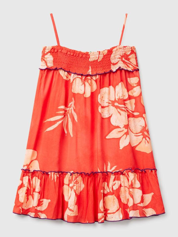 benetton Flowy dress with flower print Orange Coral