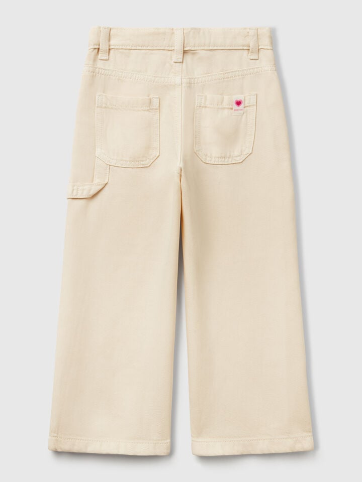 Benetton Flowy Trousers With Tapered Leg Creamy White
