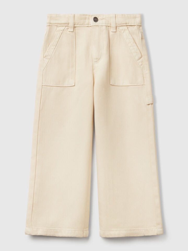 Benetton Flowy Trousers With Tapered Leg Creamy White