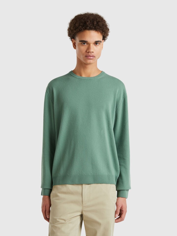 benetton Forest green sweater in pure Merino wool Dark Green