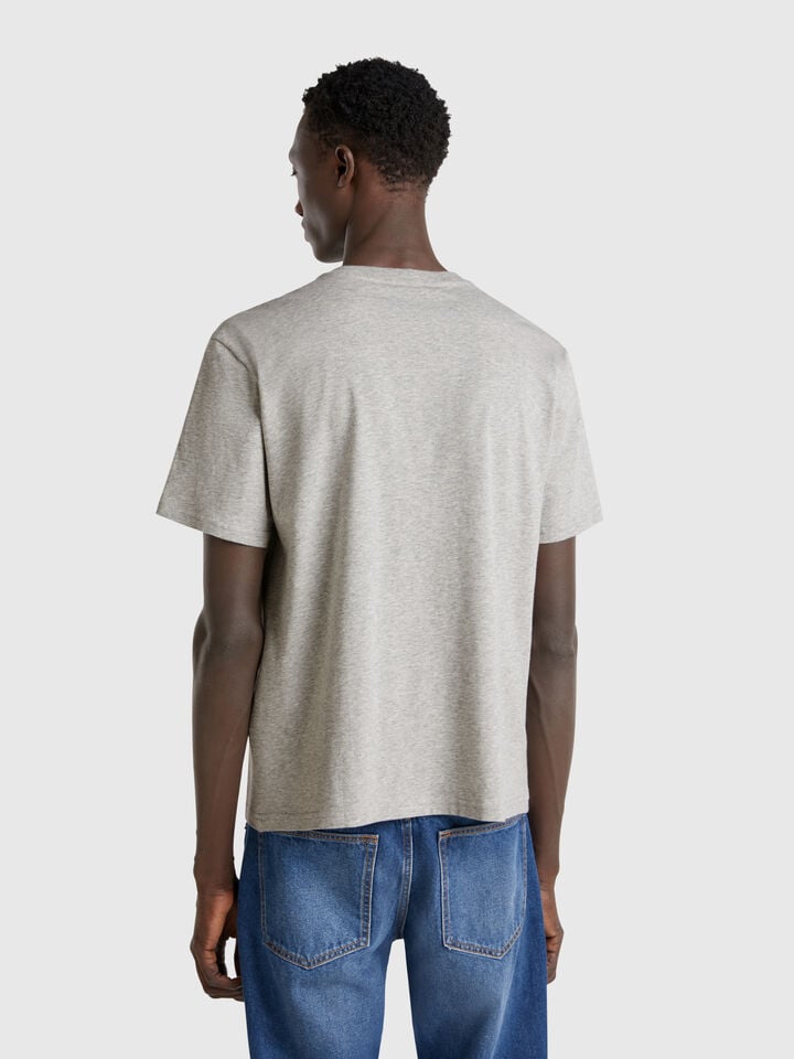 Benetton Gray Cotton T-shirt With Multicolor Logo Gray