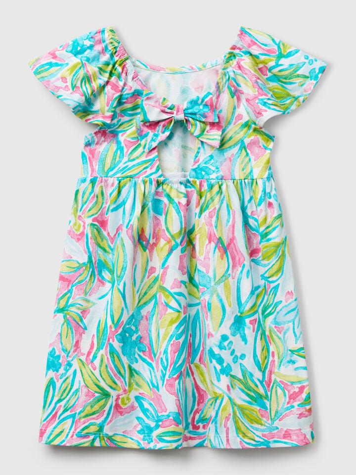 Benetton Green Dress With Tropical Print Multi-color