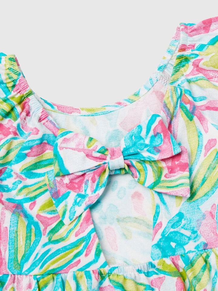 Benetton Green Dress With Tropical Print Multi-color