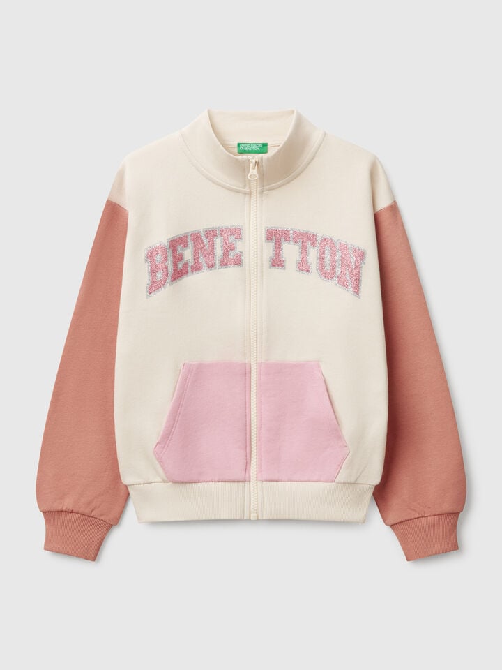 Benetton High Neck Sweatshirt With Zipper Multi-color