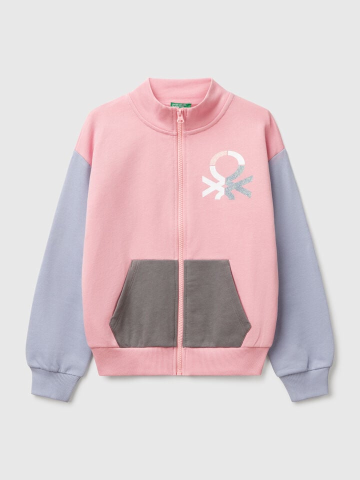 benetton High neck sweatshirt with zipper Multi-color
