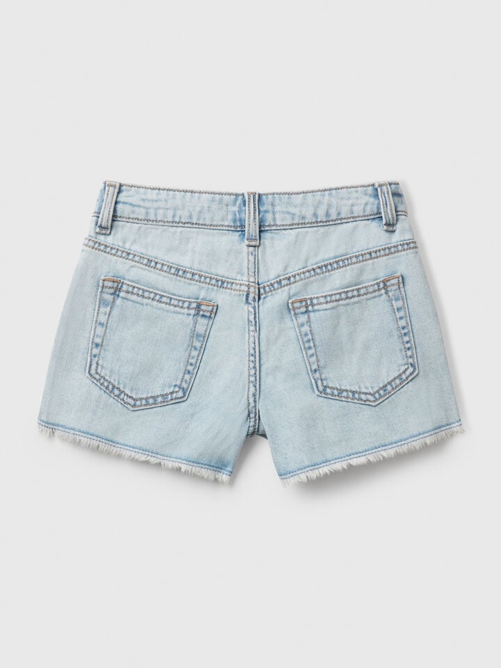 Benetton Jean Shorts With Star Embroidery Light Blue