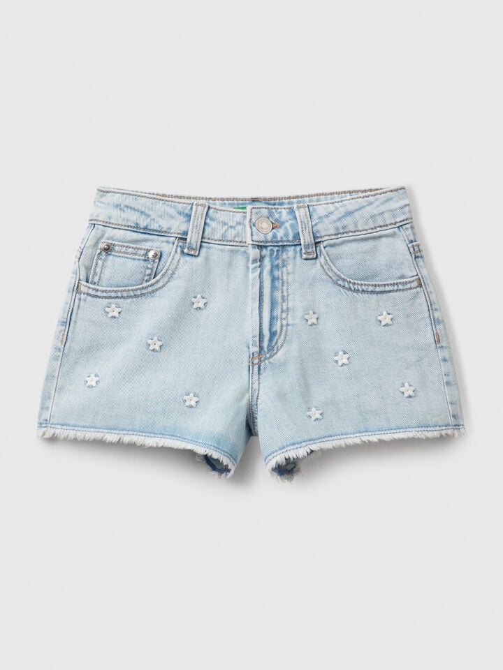 benetton Jean shorts with star embroidery Light Blue