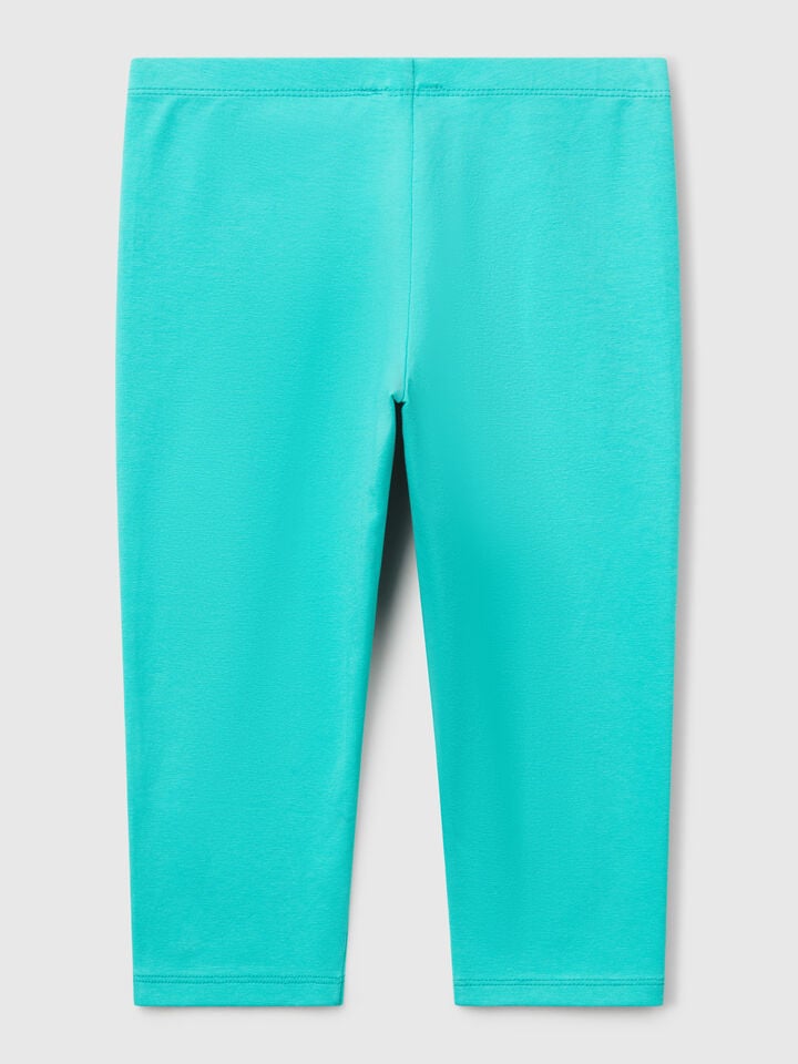 Benetton Knee-length Stretch Cotton Leggings Neon Sky Blue