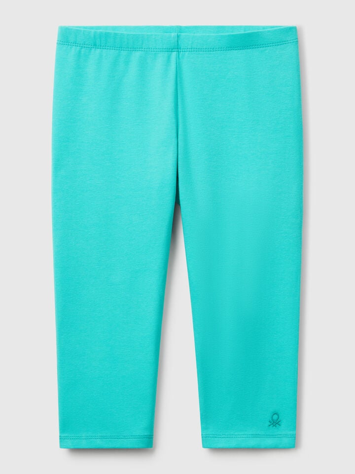 benetton Knee-length stretch cotton leggings Neon Sky Blue