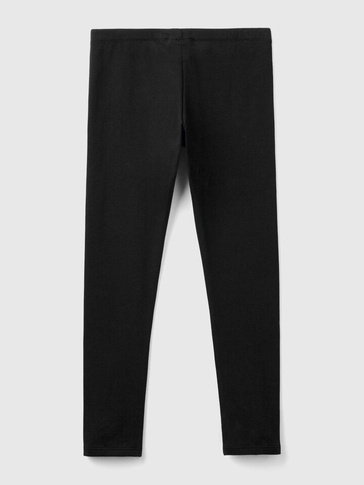 Benetton Leggings In Stretch Cotton With Logo Black