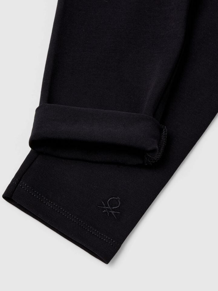 Benetton Leggings In Stretch Cotton With Logo Black