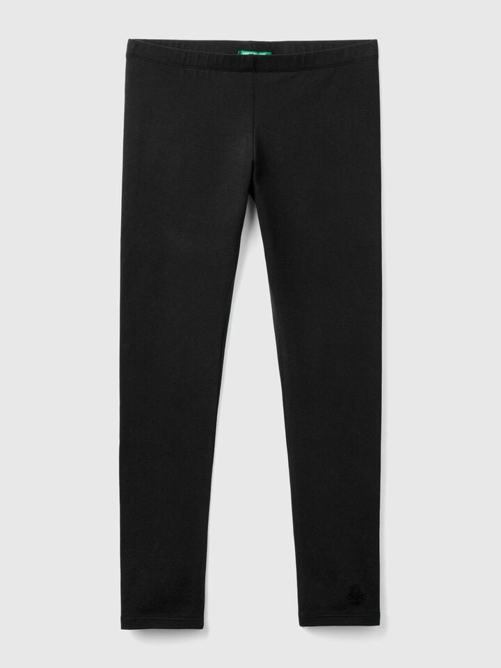 benetton Leggings in stretch cotton with logo Black