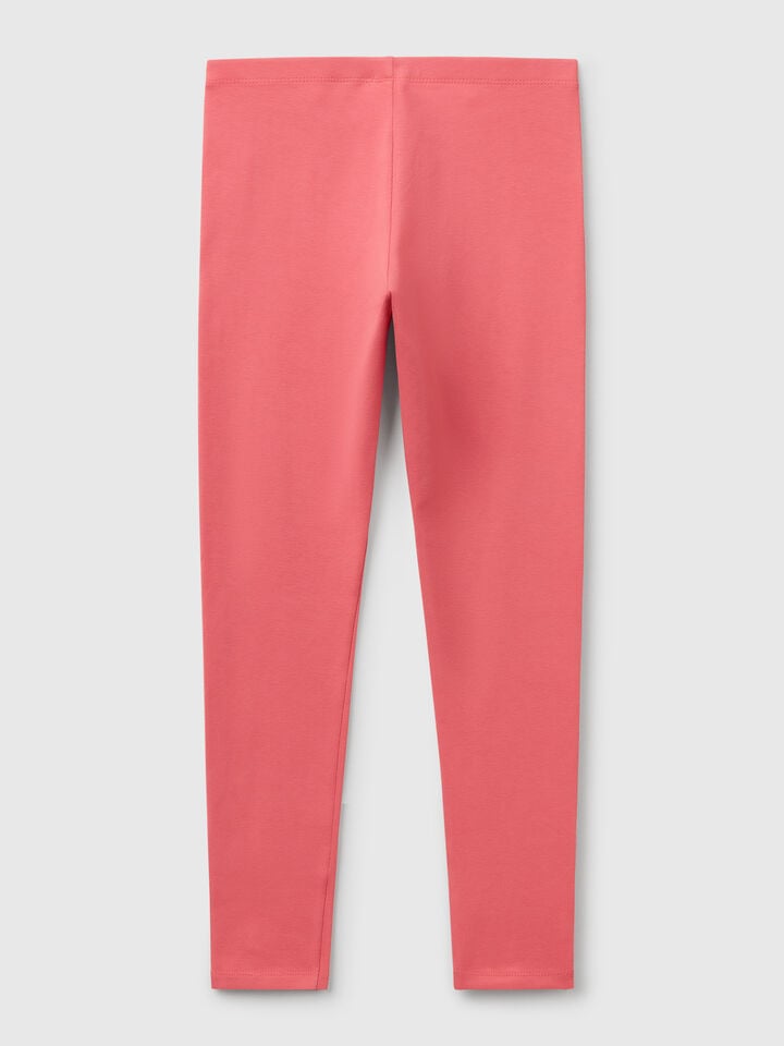 Benetton Leggings In Stretch Cotton With Logo Cyclamen