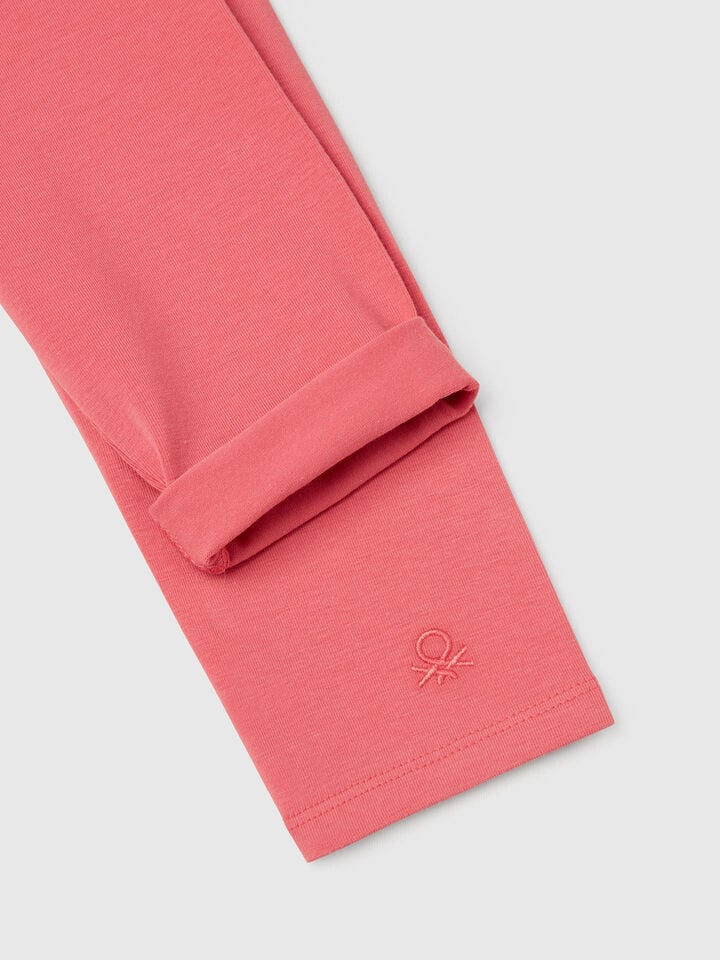 Benetton Leggings In Stretch Cotton With Logo Cyclamen