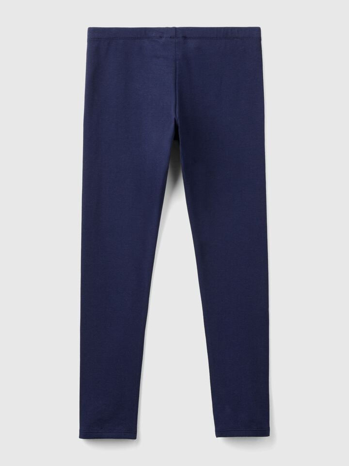 Benetton Leggings In Stretch Cotton With Logo Dark Blue